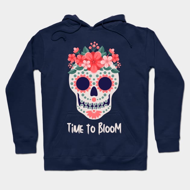 Time to Bloom Floral Skull Halloween Hoodie by neverland-gifts